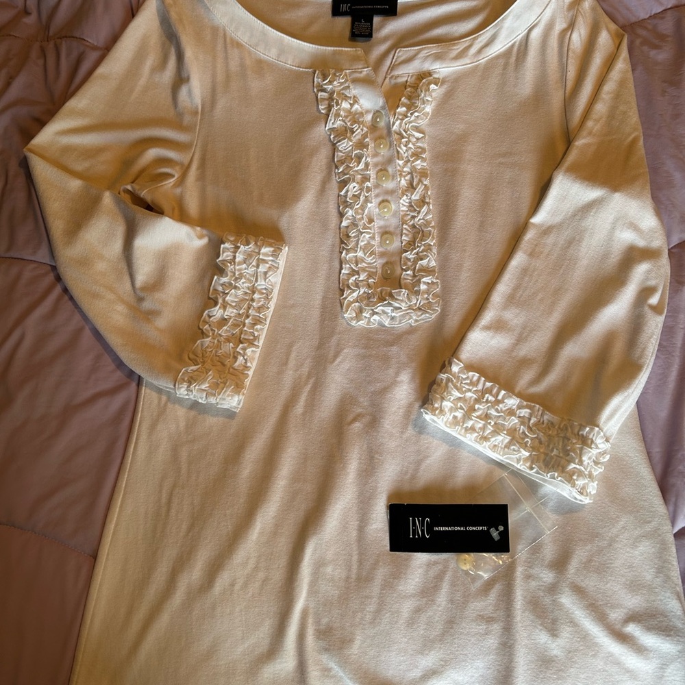 INC International Concepts Cream Long Sleeve Top